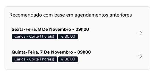 Exemplo de recomendações de horários no sistema de agendamentos
